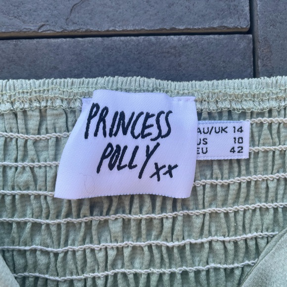 Princess Polly Satin Tie Front Smocked Back Crop Top Sz 10 Green - Picture 3 of 4